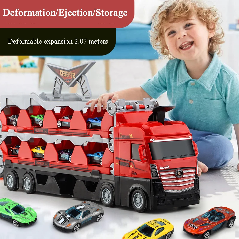 24Pcs Alloy Mini Car Set Inertial Cars Trucks Folding Deformation Ejection Sports Vehicle Model To Store Multi-Function Kids Toy