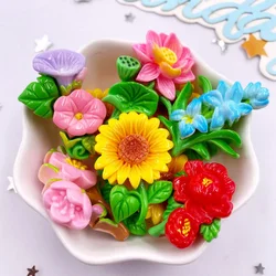 Set of 10 Colorful Resin Flower Figurines for DIY Crafts and Decoration (Random mixed)
