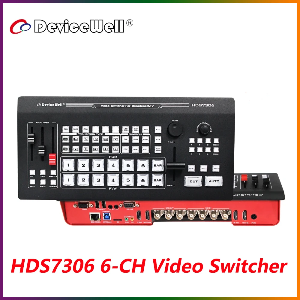 

6-канальная направляющая DeviceWell HDS7306, 4 SDI + 2HDMI HD видеозаписи, переключение в реальном времени для новых медиа, прямой трансляции экрана