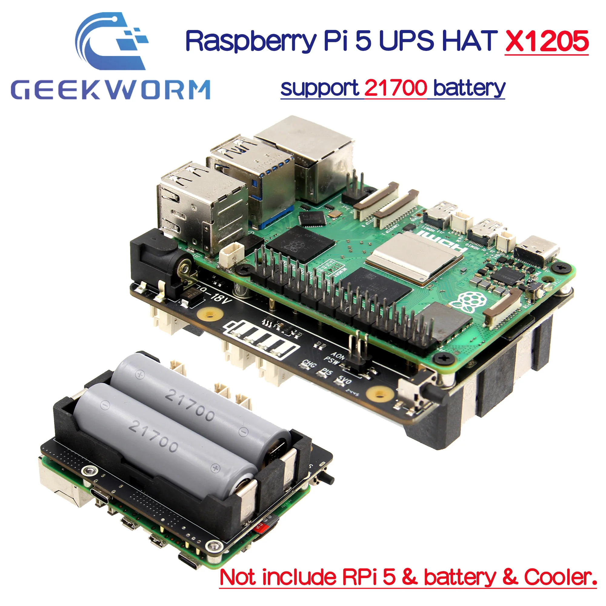 Geekworm X1205 21700 5V UPS & Power Management Board Compatible with 2 ...
