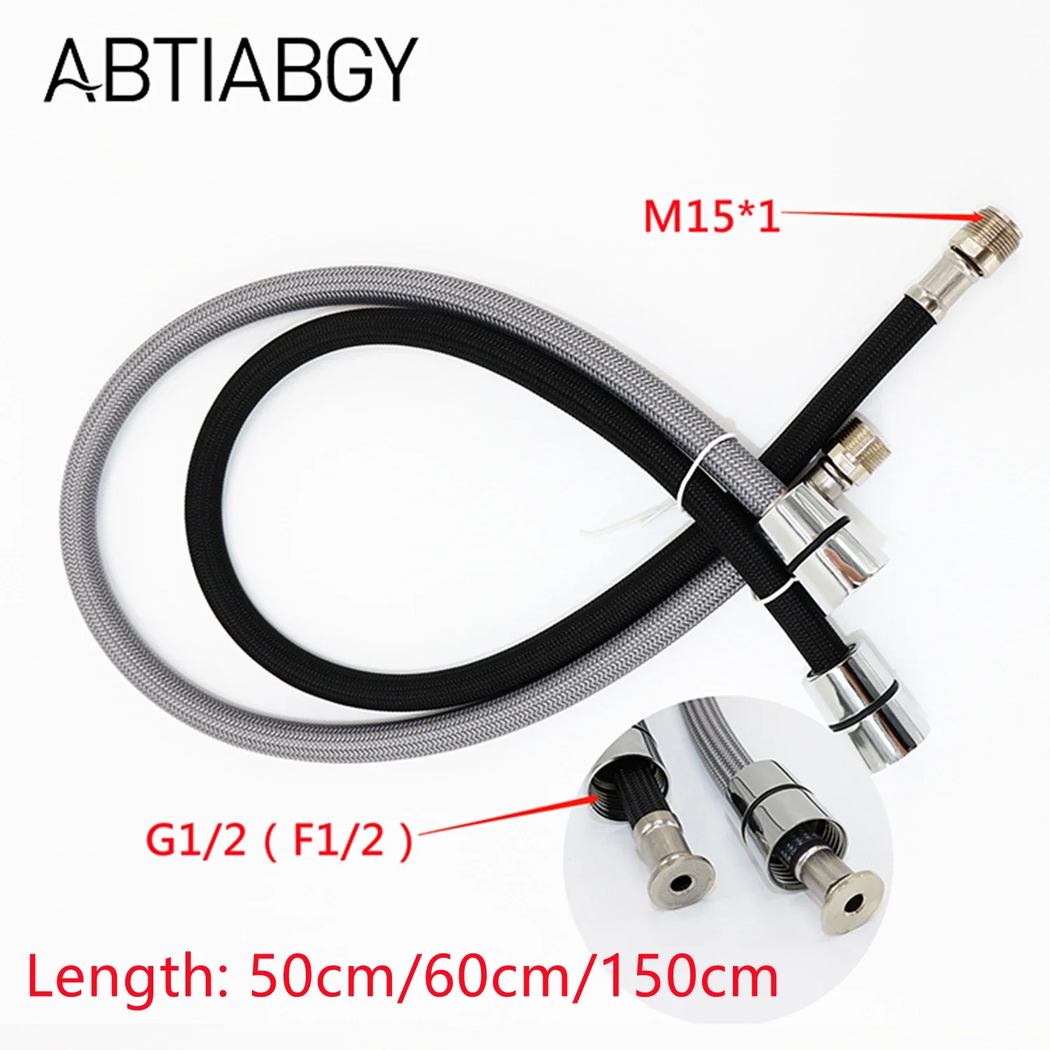 50/60/150cm F1/2 M15*1 Pull Out Faucet Hose Nylon Braided Flexible Water Hose Kitchen Plumbing Spinning Tube