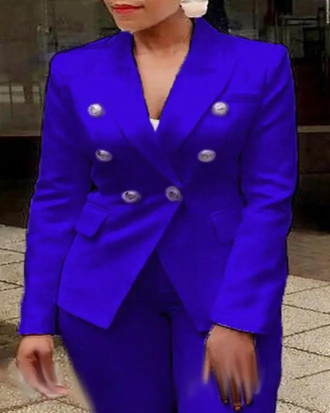 2023 Fashionable New Women's Dress Plain Color Commuter Oversized Long-Sleeved Double-Breasted Suit Pants Suit