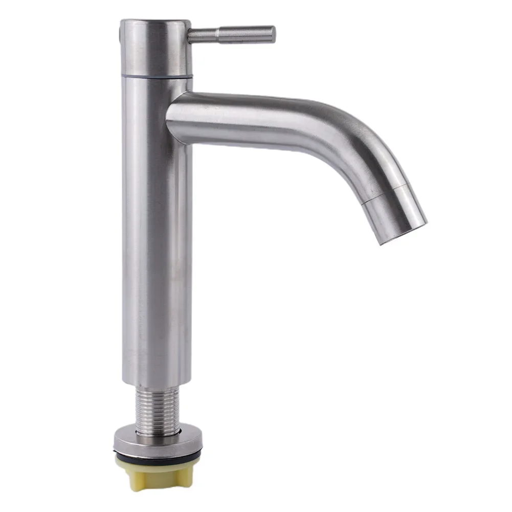 

Silver Bathroom Faucet Deck Mounted Single Cold Water Sink Mixer Tap Stainless Steel Basin Faucets Bathroom Accessories