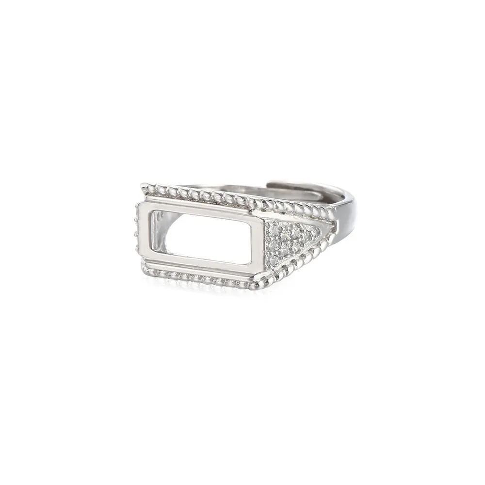 Ring Setting for 6x14mm Rectangle Cabochons Ring Blank Gold Plated 925 Silver Zircon Ring Blank Adjustable Ring Base RB080S