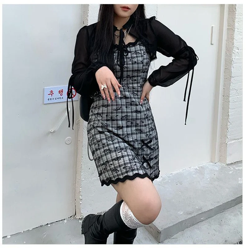 

Women's Camisole Skirt, Retro Style, Square Neck, Short Plaid Dress, Street Skirt, Spring and Summer, New