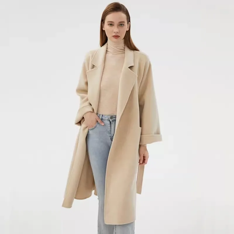 

New reversible cashmere coat Women's long wool coat