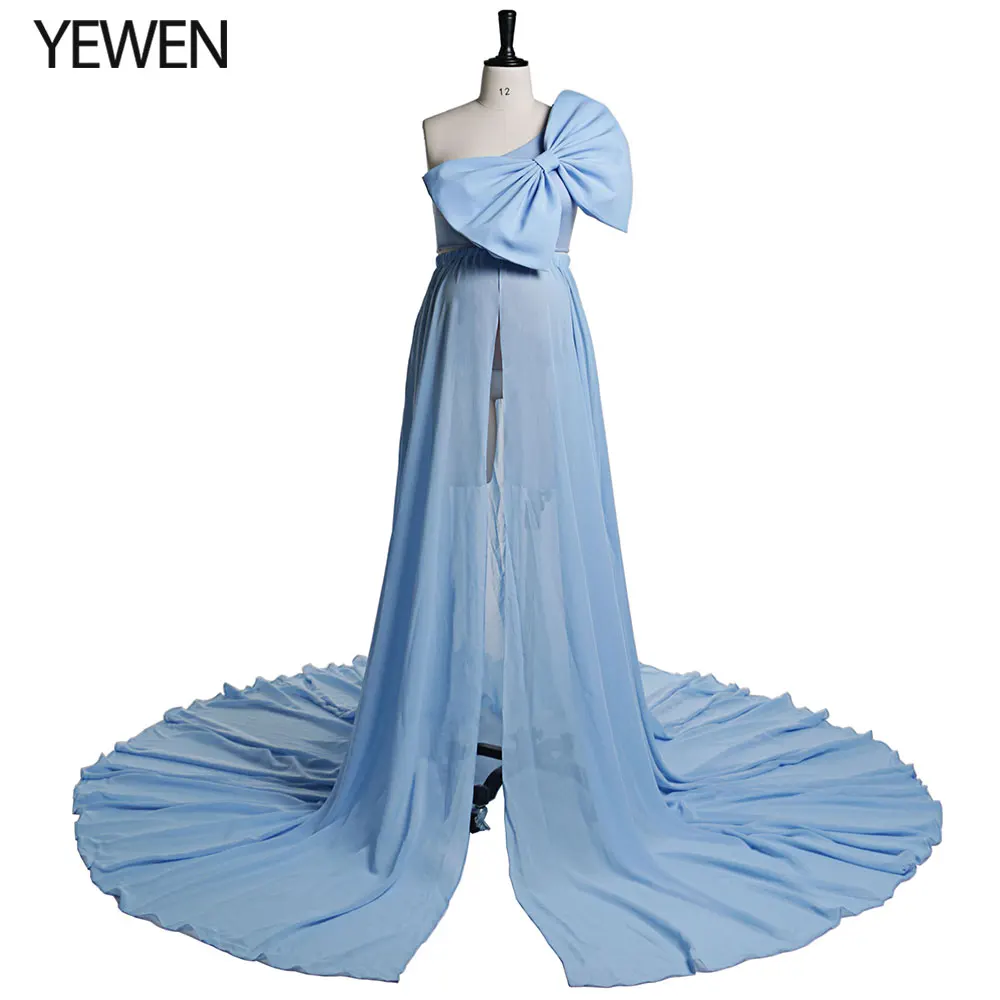 

2 Piece Gown Big Bow Stretchy Fabric Maternity Photography Dress for Baby Shower Custom Colors YEWEN YW21032