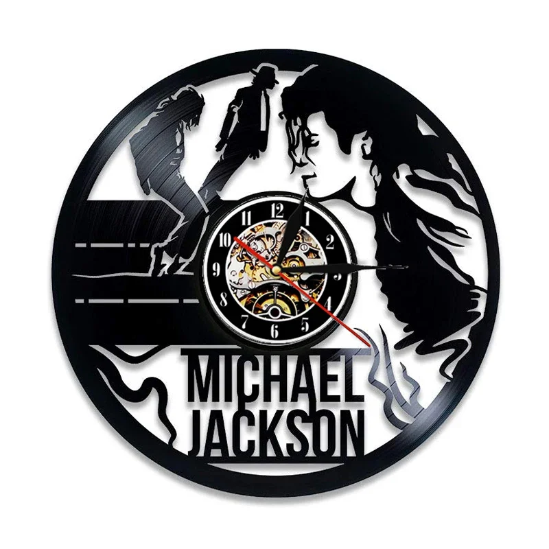 Michael Jackson Wall Clock Modern Design Music Theme 3D Stickers Pop King Vinyl Record Clocks Wall Watch Home Decor Gift for Man