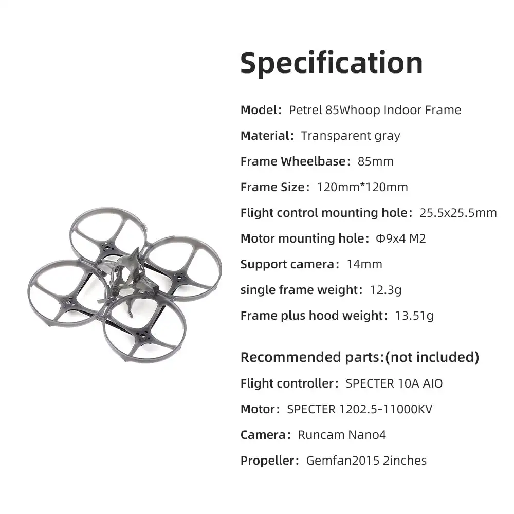 Châssis en fibre de carbone du Petrel 85 Whoop, léger et robuste pour FPV intérieur
