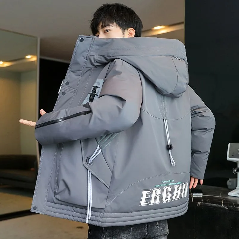 2023 New Men Down Cotton Coat Winter Jacket Short Loose Trend Parkas Thicken Warm Student Outwear Hooded Leisure Overcoat