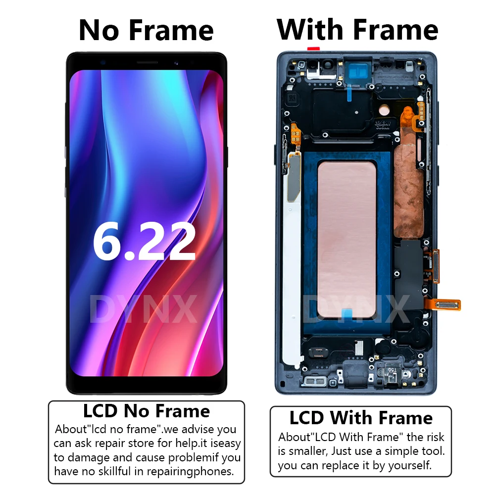 슈퍼 아몰레드 노트 9 N960 디스플레이, 삼성 갤럭시 노트 9 N960F N960DS LCD + 터치 스크린 디지타이저 부품, 프레임 포함 교체