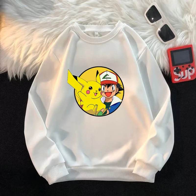 Children's Crew Neck Sweatshirt Cartoon Pikachu Charmander Printed Pullover Winter Casual Warm Top Kids Birthday Gifts