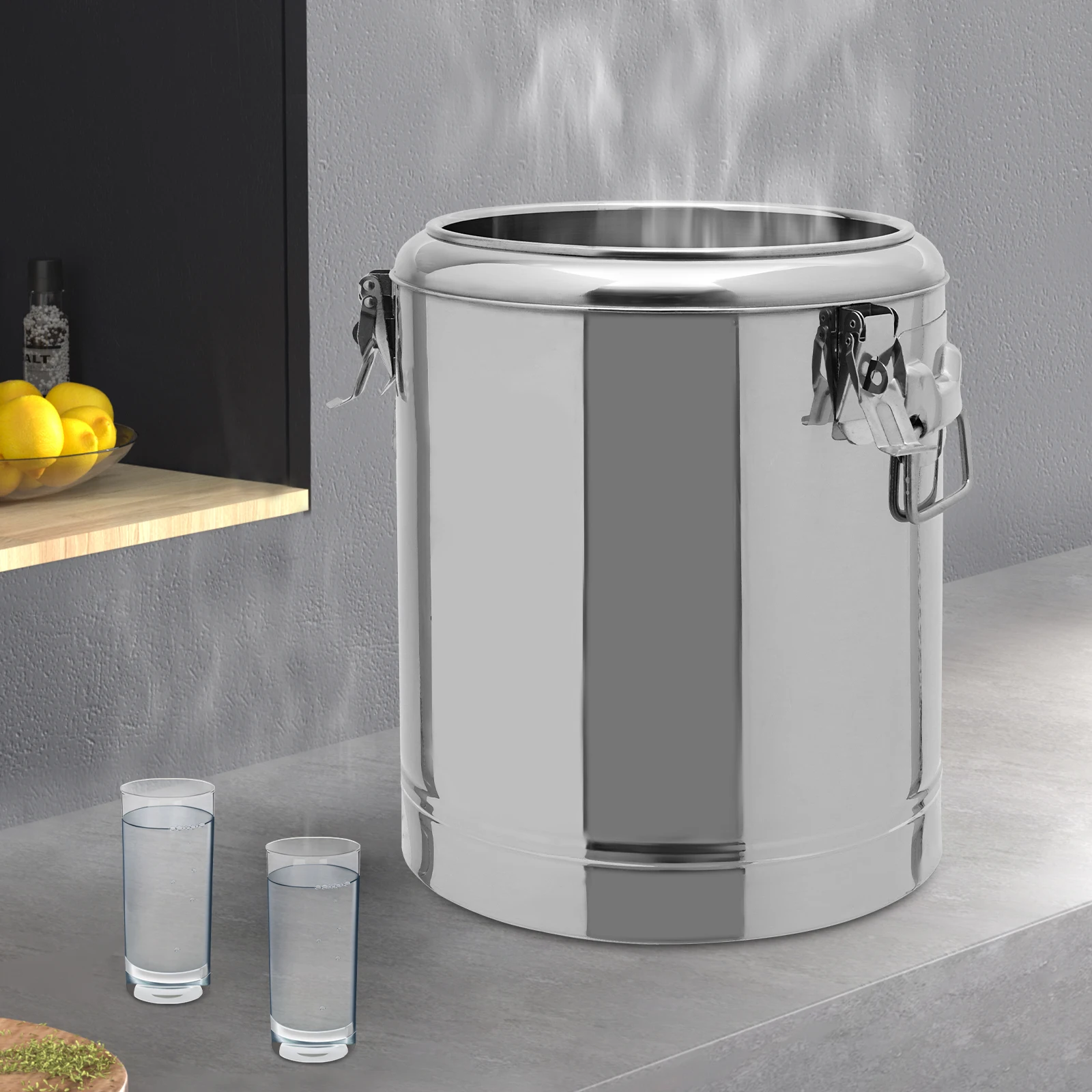Silber 14 l 201 Edelstahl ohne Wasserhahn, isolierter Eimer, Speisenwärmer für Picknicks im Freien, Reisen, Cafés, um Safttee zu halten – Detail 6