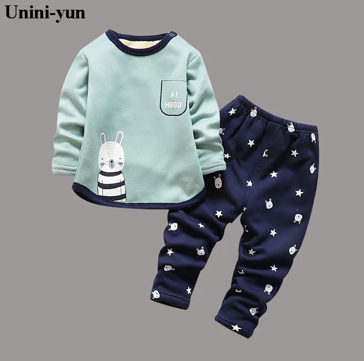 

Unini-yun Winter Spring Autumn Casual Boys Clothes Sets Cotton Shirts + Pants 2Pcs/set Cartoon Print Kids Clothes Warm Sets