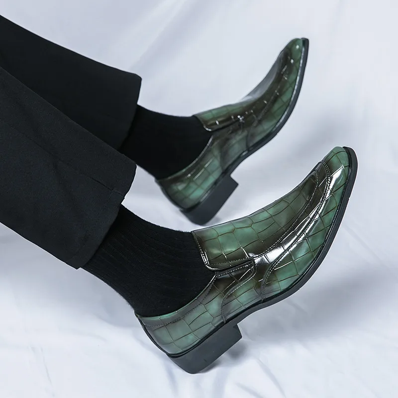 British Style Men Oxfords Fashion Green Plaid Leather Shoes For Men Dress Shoes Business Men's Formal Social Masculino