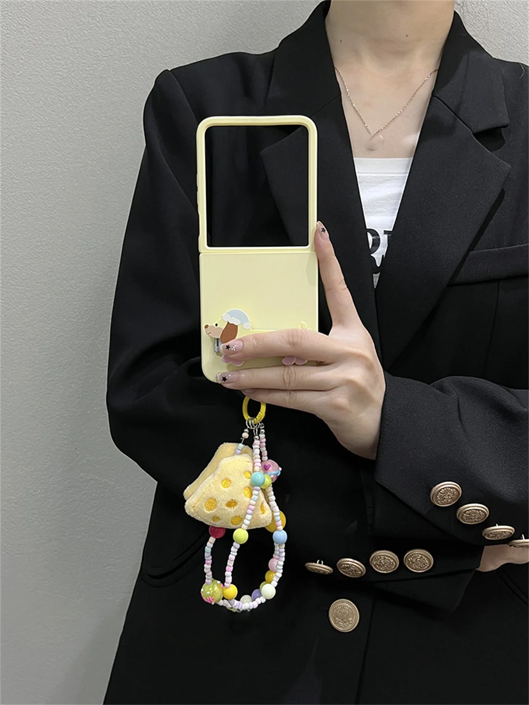 Adorable Korean Plush Cheese Puppy Charm Phone Case - Back Cover