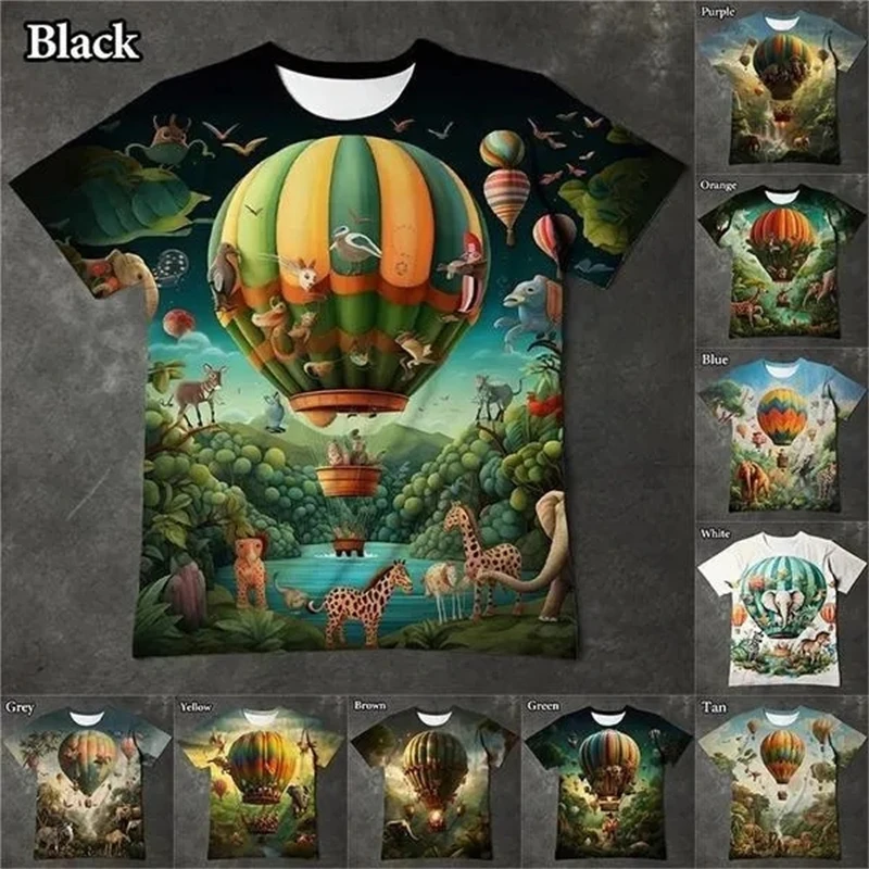 

Animal Hot Air Balloon 3D Printing Forest Funny T-shirt Funny Casual Men's And Women's T Shirt Oversized SizeXS-6XL Y2k Clothing