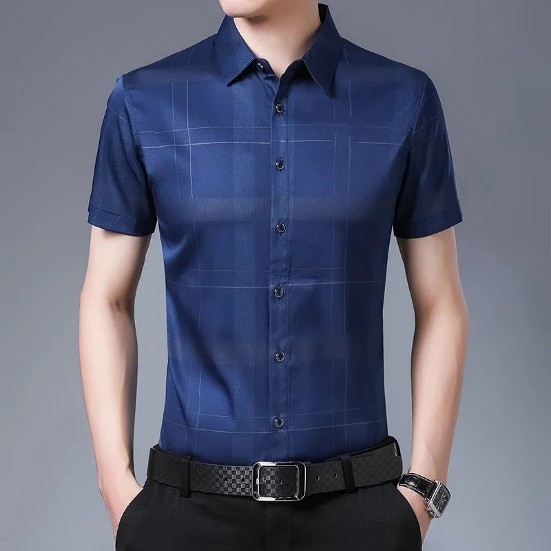Men Casual Printed Short Sleeved Lapel Shirt Summer Fashion Comfort No Ironing Wrinkle Resistant