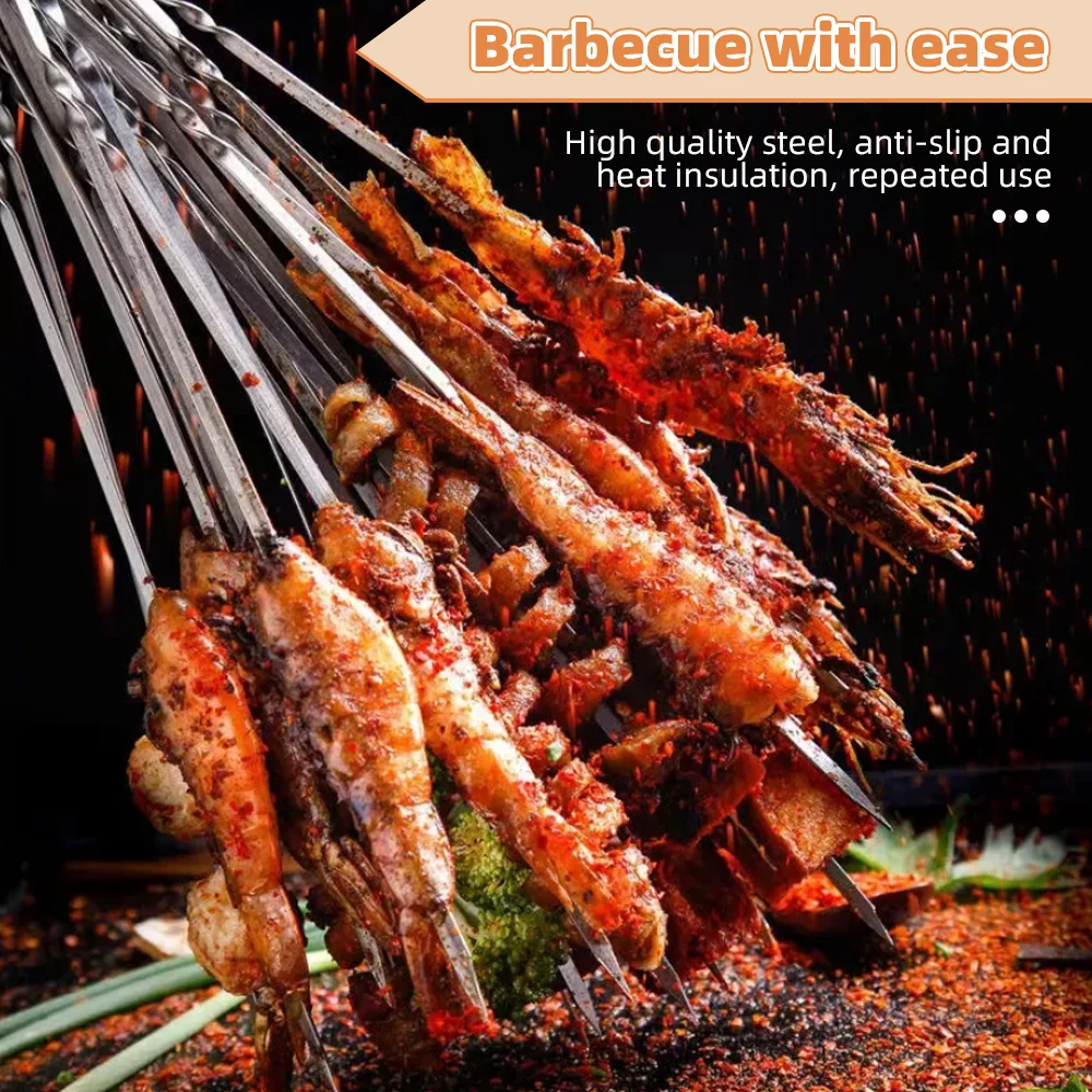 Barbecue Skewer Stainless Steel with Tube Reusable BBQ Needle Stick Skewers Kebab for Outdoor Camping Picnic Tools Cooking Tools