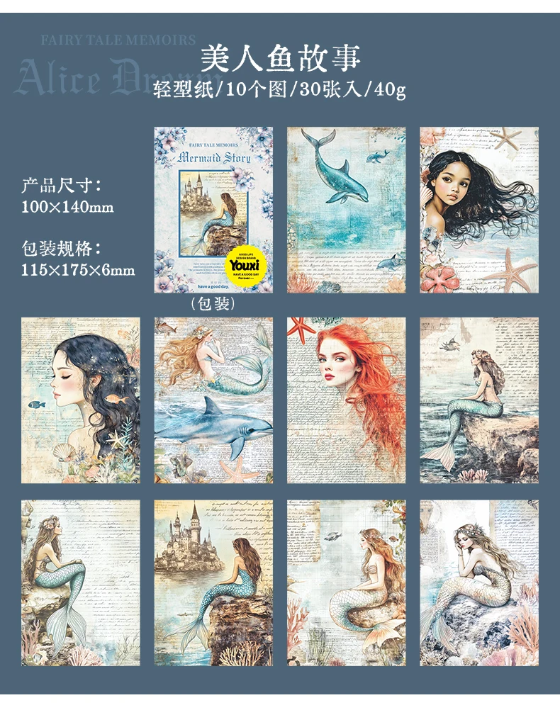 Journal GO 30pcs Fairy Tale Lady Vintage Scrapbooking Material Paper Journaling Planner Diary Background Decorative Paper – Detail 16
