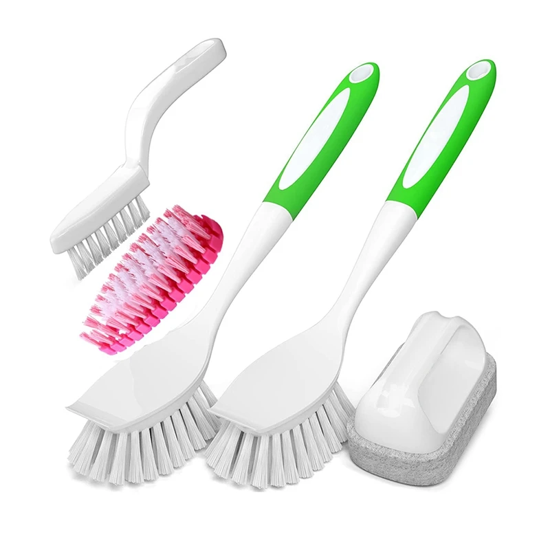 

5-Piece Dishwashing Brush With Handle, Kitchen Scrub Brush For Cleaning, Suitable For Sinks And Pots Reusable