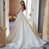 Elegant V-Neck Wedding Dresse For Women Satin Surface Backless A-Line Bride Gowns Mopping Length robe de mariage luxe Customized 2
