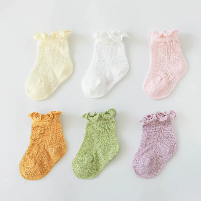 Summer Solid Color Cotton Newborn Ruffle Frilly Stuff  Mesh Thin Breathable Baby Ankle Socks for Toddler Girls 2022 New Clothes