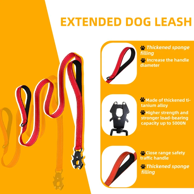 Heavy Duty Dog Leash- Nylon reflective dog leash with Soft Padded 2 Handle & Auto Lock Frog Clip Outdoor dog leash 2