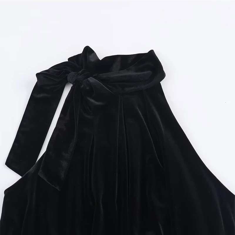 Women's Top New Summer Sleeveless Bow Decorative Black Velvet Top Sexy Personality Versatile Chic Elegant Short Tops ﻿