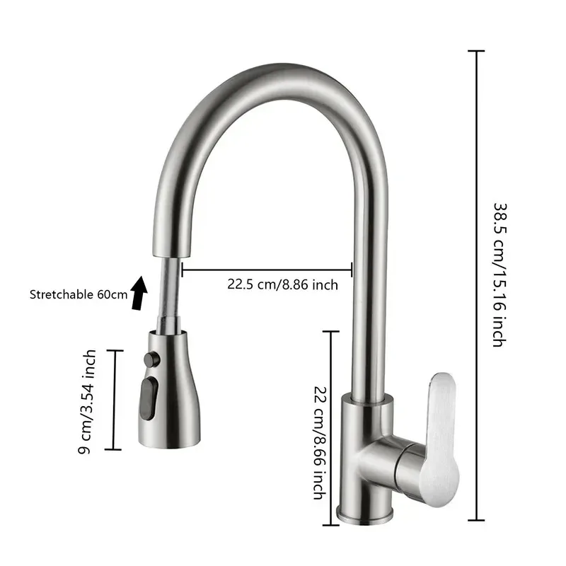 Head Hot Cold Taps Kitchen Faucets 304 stainless steel Pull Out Kitchen Sink Water Tap Deck Mounted Mixer Stream Sprayer kitchen faucets