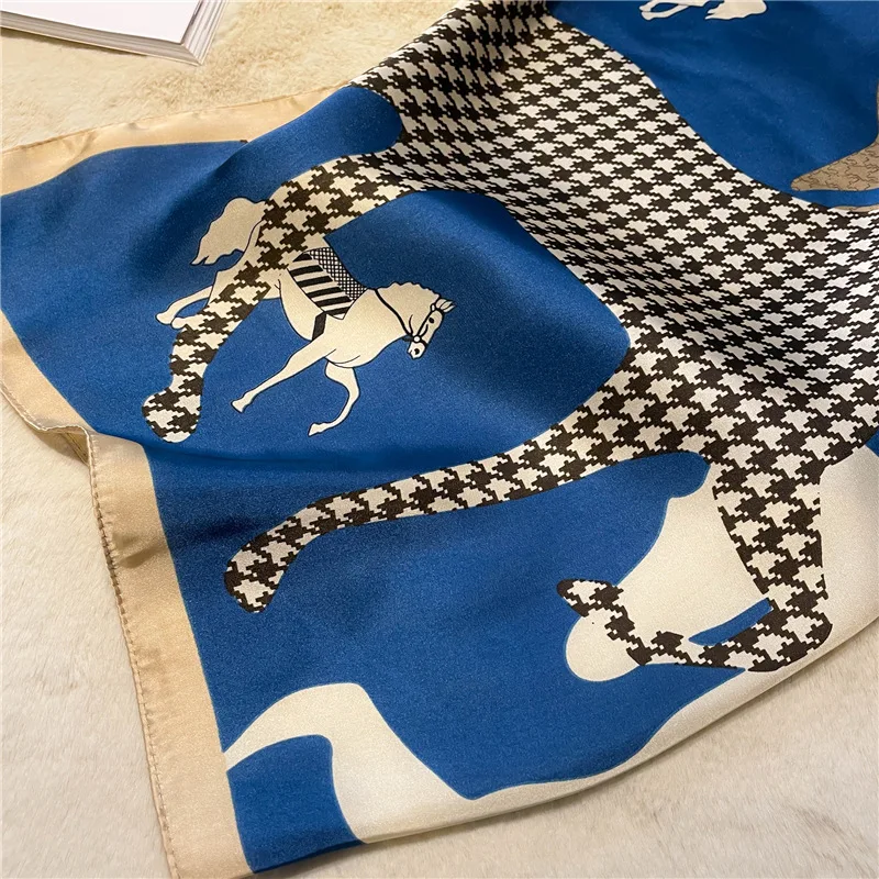 Luxus Marke Drucken Quadrat Schal Frauen Weiche Satin Pferd Haarband Halstuch Büro Hijab Stirnband Foulard Tasche Bänder Geschenk – Detail 4