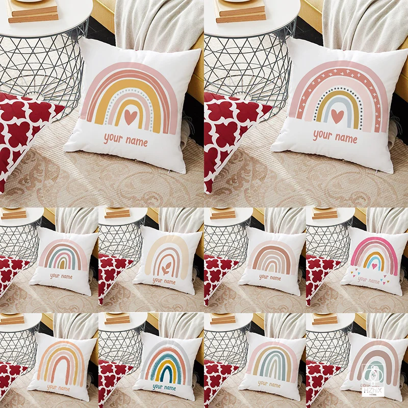 

Rainbow Print Custom Made Cushion Cover Adult Children Personalized Name Customize Pillowcase Home Housewarming Birthday Gifts