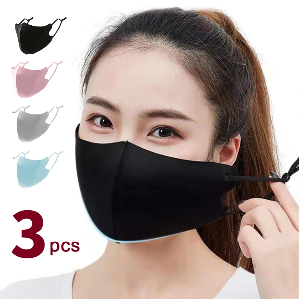 3-Pack Breathable Ice Silk Reusable Face Masks with Anti-Dust Filter