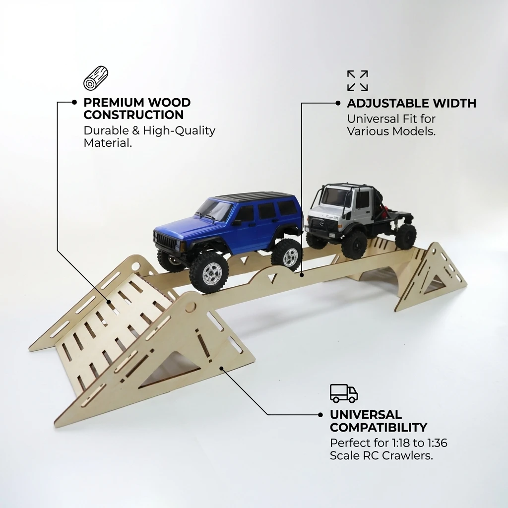 Pont en Bois Réglable pour Voiture RC 1/18-1/36 - Obstacle Universel