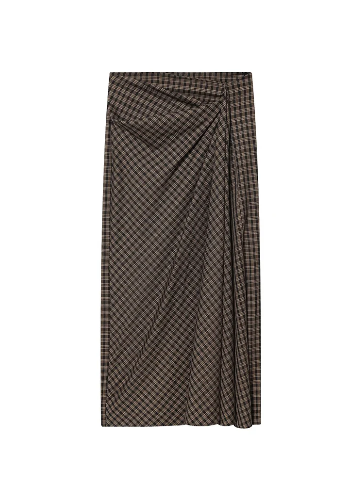  Women's High Waist Plaid Midi Skirt Fashion Casual Slimming Plaid Printed Straight Skirt Retro Style Elegant Lady Long Skirt