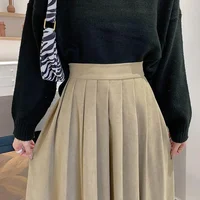 Fashion High Waist Pleated Skirt Women Korean Elegant College Style Midi Skirt Ladies Autumn Winter Thick A-line Skirts - Image 6