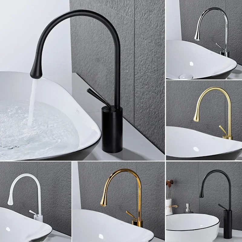 

Modern Bathroom Basin Faucet 360° Rotation Brass Single Lever Faucet Deck Mounted Hot & Cold Mixer Water Sink Tap