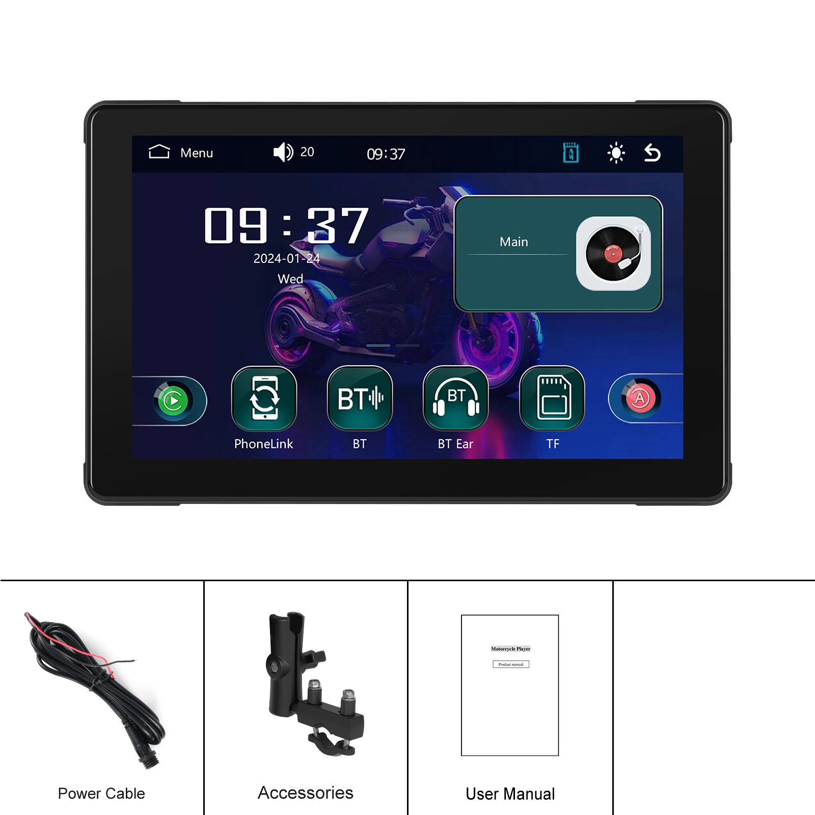 Podofo Motorcycle Carplay 7inch Car Monitor Motor Monitor Carplay Android Auto Airplay Android Cast IP67 Waterproof Motor DVR images - 6