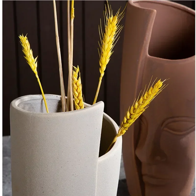 Ceramic Candlestick Art Vase Sculpture Crafts Human Face Flower Pot Handmade Garden Storage Flower Arrangement Home Decors 5