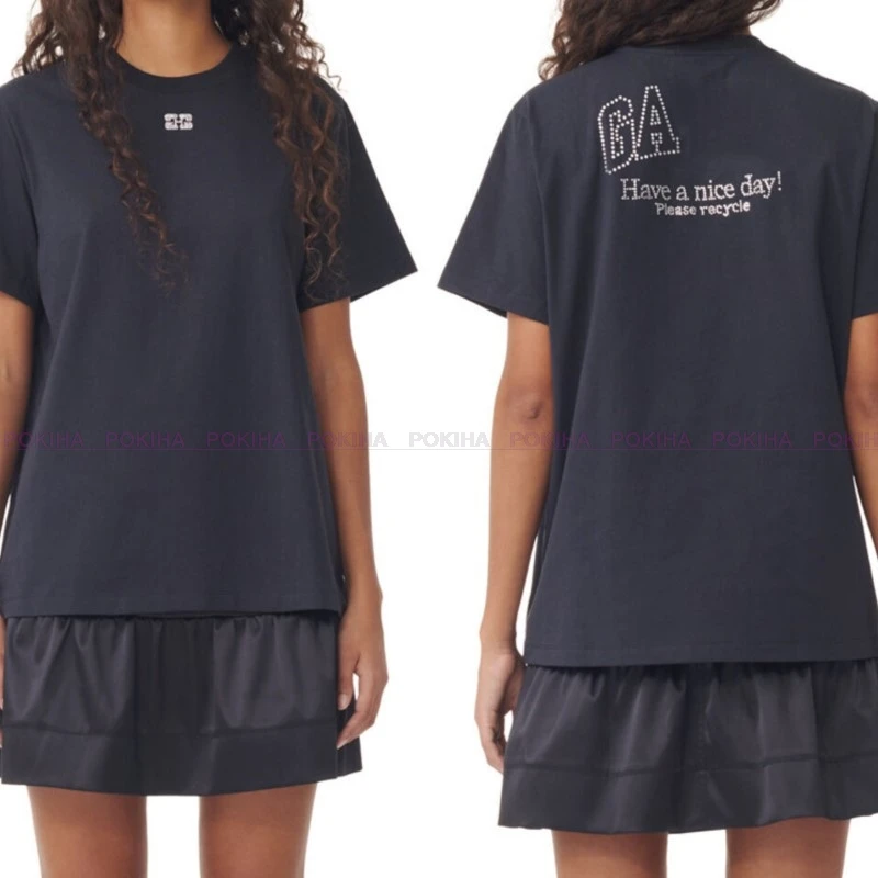 

Женская хлопковая футболка с коротким рукавом, круглым вырезом и принтом