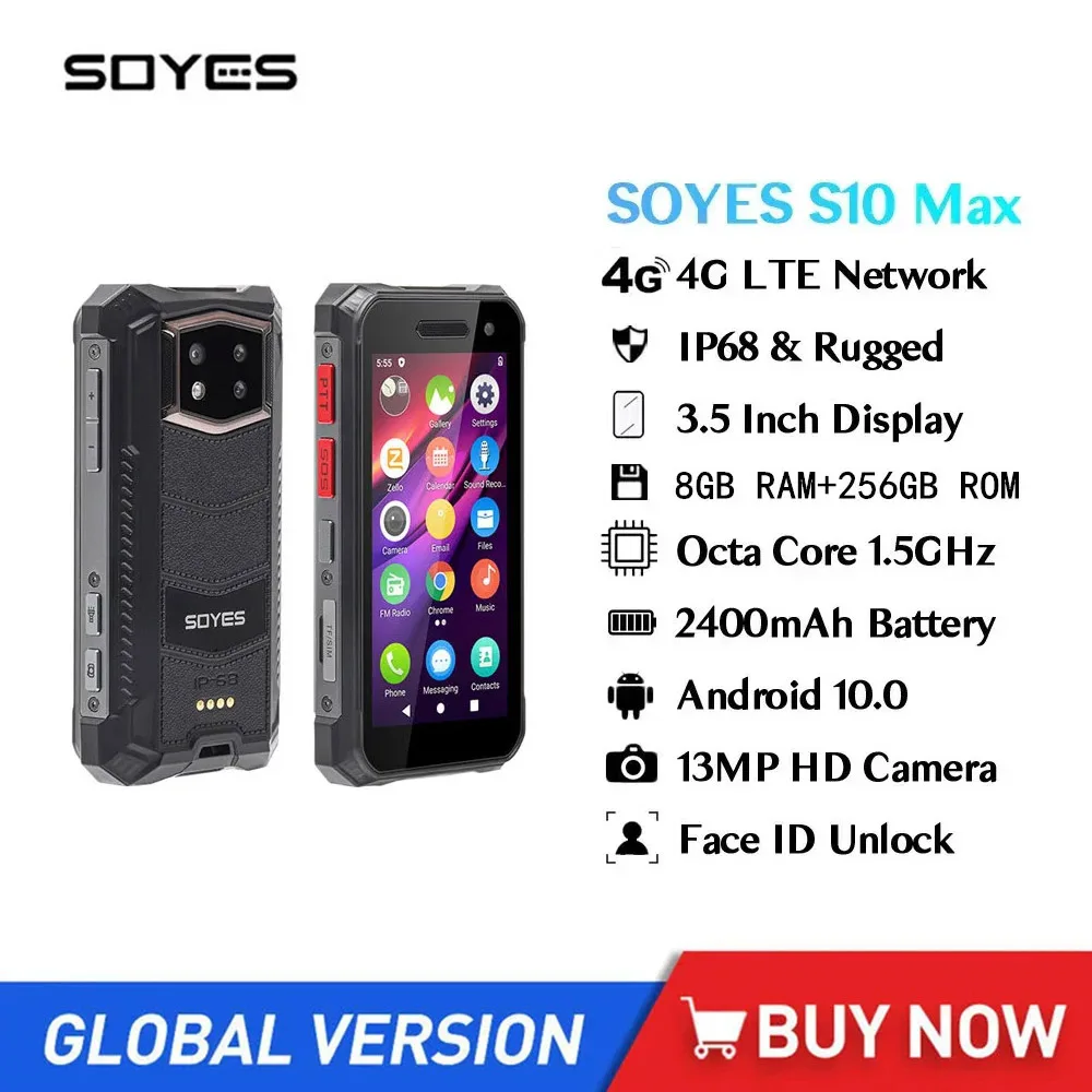 Soyes S10 Max Mini Rugged 4G Smartphone 3.5 Pollici Touch Screen Octa Core 6Gb/8Gb + 256Gb Android 10 Cellulare Face Id Sblocca Nfc