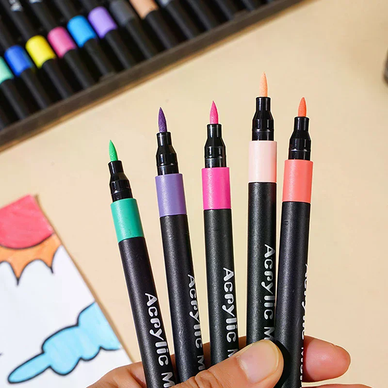 뜨거워요 12/24/36/48/60/80PCS 색상 소프트 헤드 다양한 색상 아크릴 마커 펜, 컬러 아트 그래피티 펜, 방수, 불투명