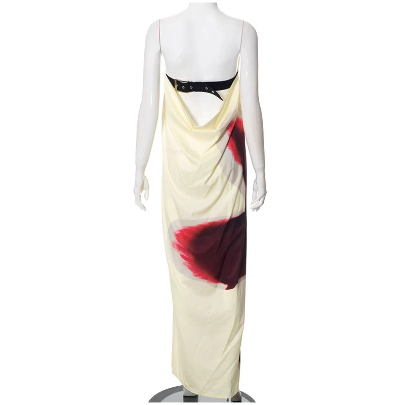Sexy Floral Printed Strapless Long Dresses Women Loose Off The Shoulder Sleeveless Beach Dress 2025 Summer Lady Vacation Robes