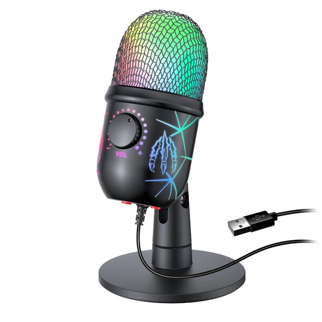 Micrófono USB RGB para juegos, Plug & Play, botón de silencio y ganancia  con un solo clic, para PC, Mac, PS4, PS5, micrófono de condensador  cardioide