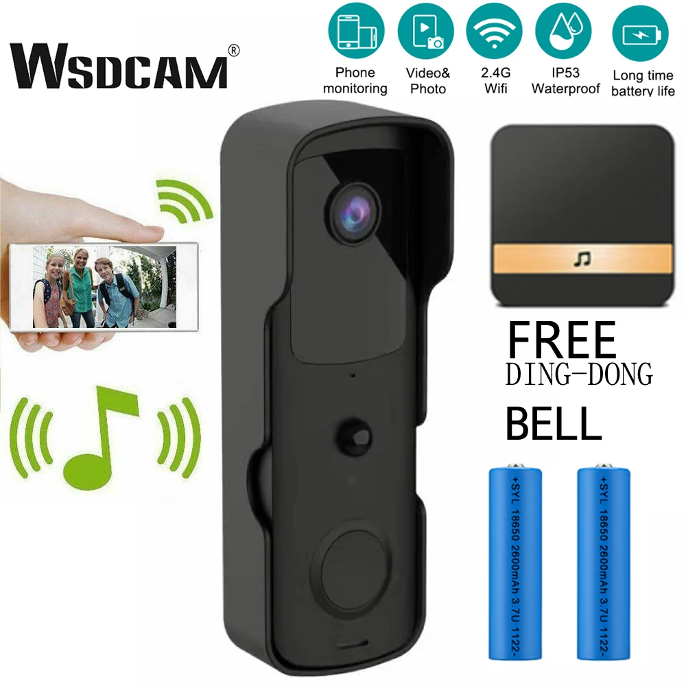 Wireless WiFi Video Doorbell Two-Way Smart Phone Door Ring Intercom  Security Camera Bell with Chime & 3pcs Batteries - Walmart.com