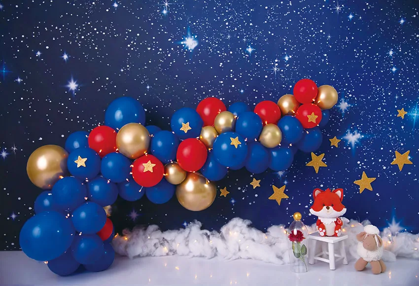 Mehofond Photography Background Galaxy Starry Sky Space Blue Balloon Boy 1st Birthday Party Portrait Decor Backdrop Photo Studio