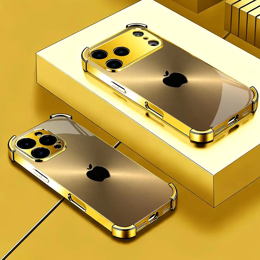 Luxurious Brushed Gold Glass Phone Case with Four-Corner Drop Protection