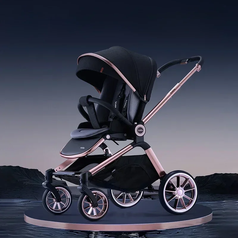 Newborn baby stroller with bidirectional high landscape can be seated or lying down lightweight and foldable