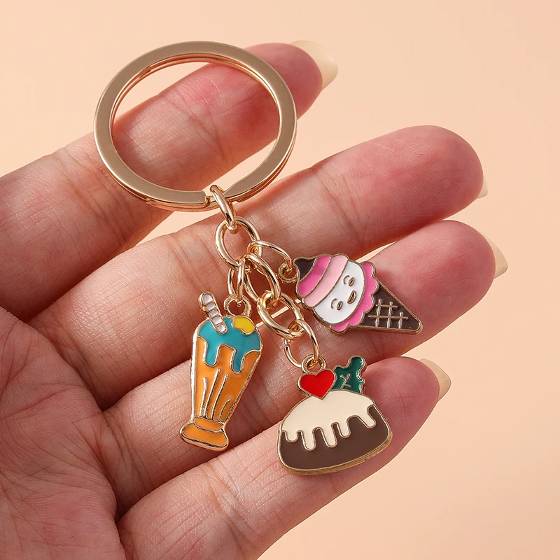 Aihua Emaille-Schlüsselanhänger, Getränke-, Milch- und Kuchen-Schlüsselanhänger für Damen und Herren, Handtaschen-Schlüsselring, Taschenanhänger, Schmuck, Souvenir-Geschenke – Detail 2