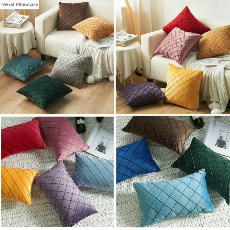 

30X50/45X45CM Velvet Decorative Pillows Cover Solid Lattice Patched Cushion Case Livingroom Sofa Couch Cozy Throw Pillow Cover